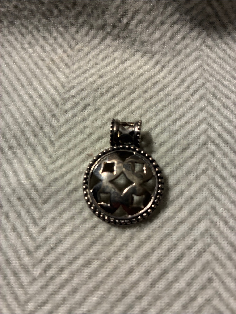 Vintage Silver Tone Round Openwork Geometric Pendant Large Decorative Bail